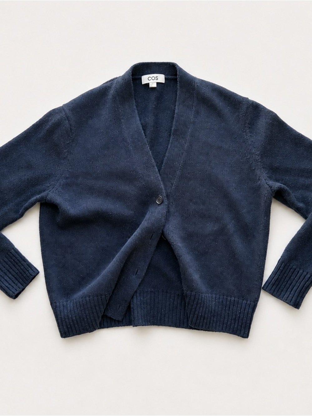 COS 100% Wool Navy V-Neck Cardigan Sweater – Size S